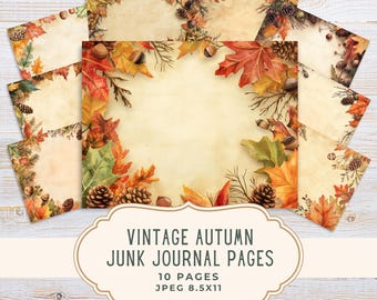 Junk Journal Kit Vintage Autumn Border, Fall Printable Pages, Scrapbooking, Digital Download