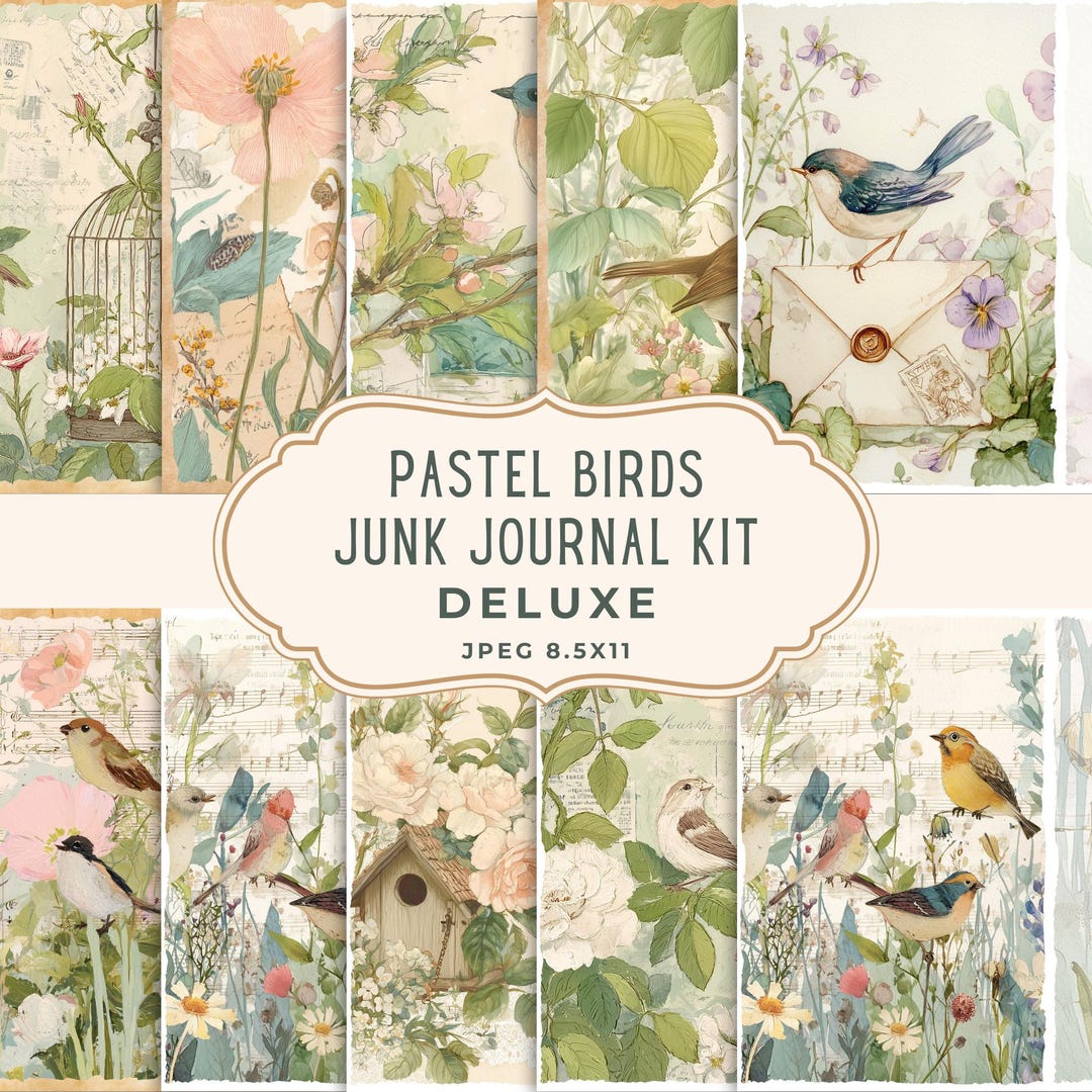 Birds Junk Journal Kit, Vintage Printable Pages, Floral Scrapbooking ...