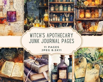 Witch’s Apothecary Junk Journal Kit, Witchcraft Printable Pages, Vintage Scrapbooking Set, Digital Download