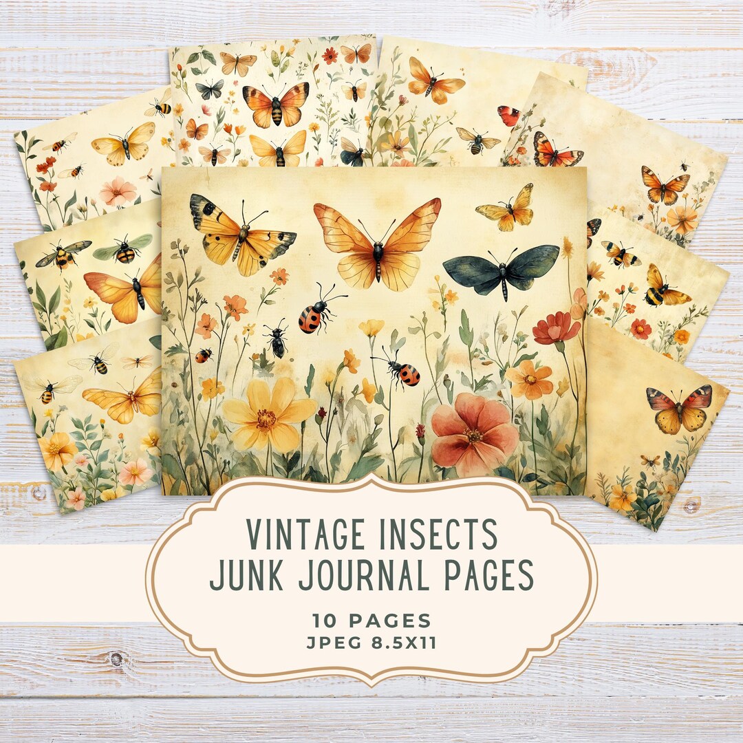 Printable Insect Journal Vintage Insects Junk Journal Kit, Butterfly Scrapbooking Set, Spring ...