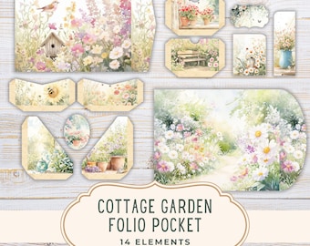 Cottage Garden Spring Folio Kit Junk Journal, afdrukbare bloemenpagina's, bloemen scrapbooking, digitale download