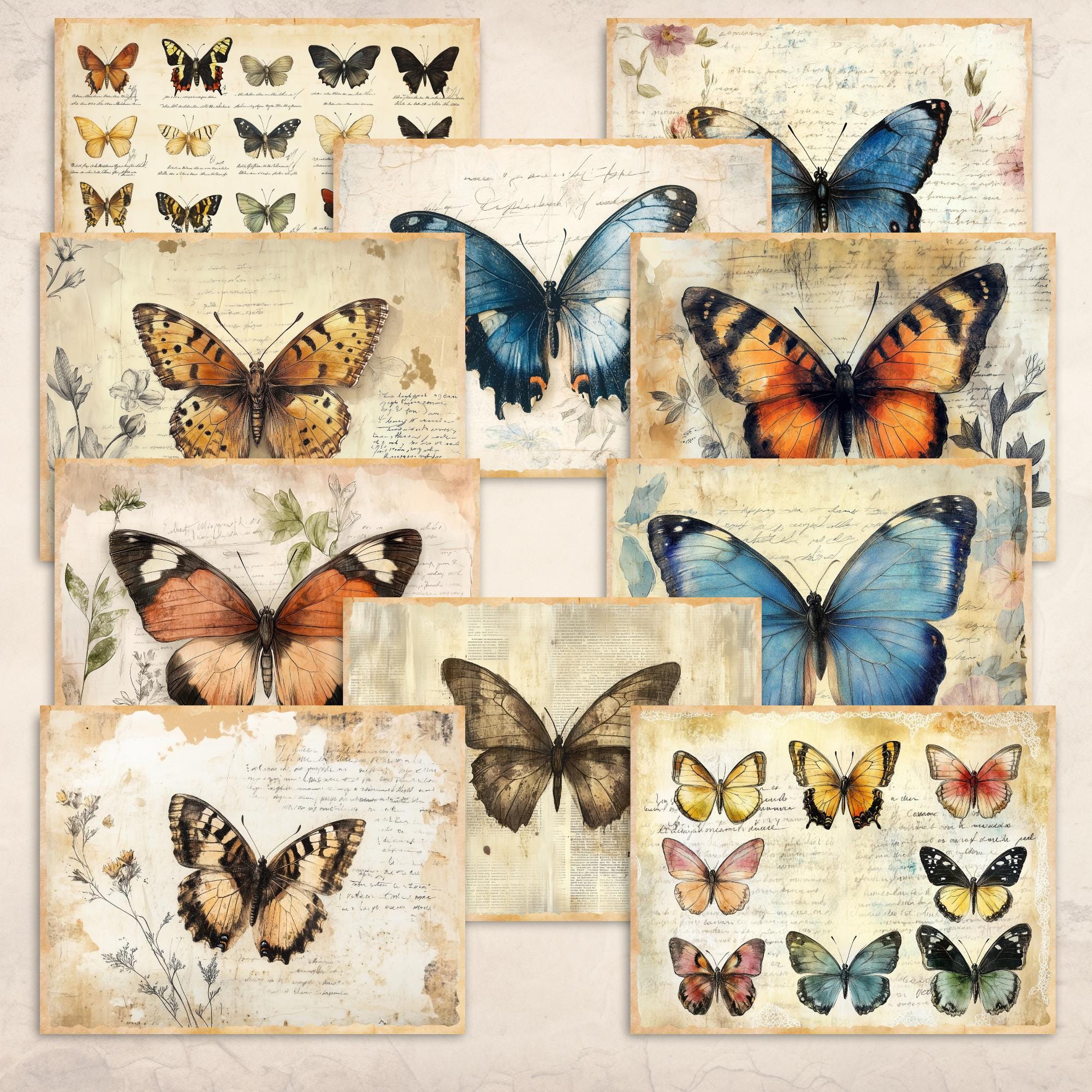 Vintage Butterflies Junk Journal Kit | Printable Ephemera Tags ...