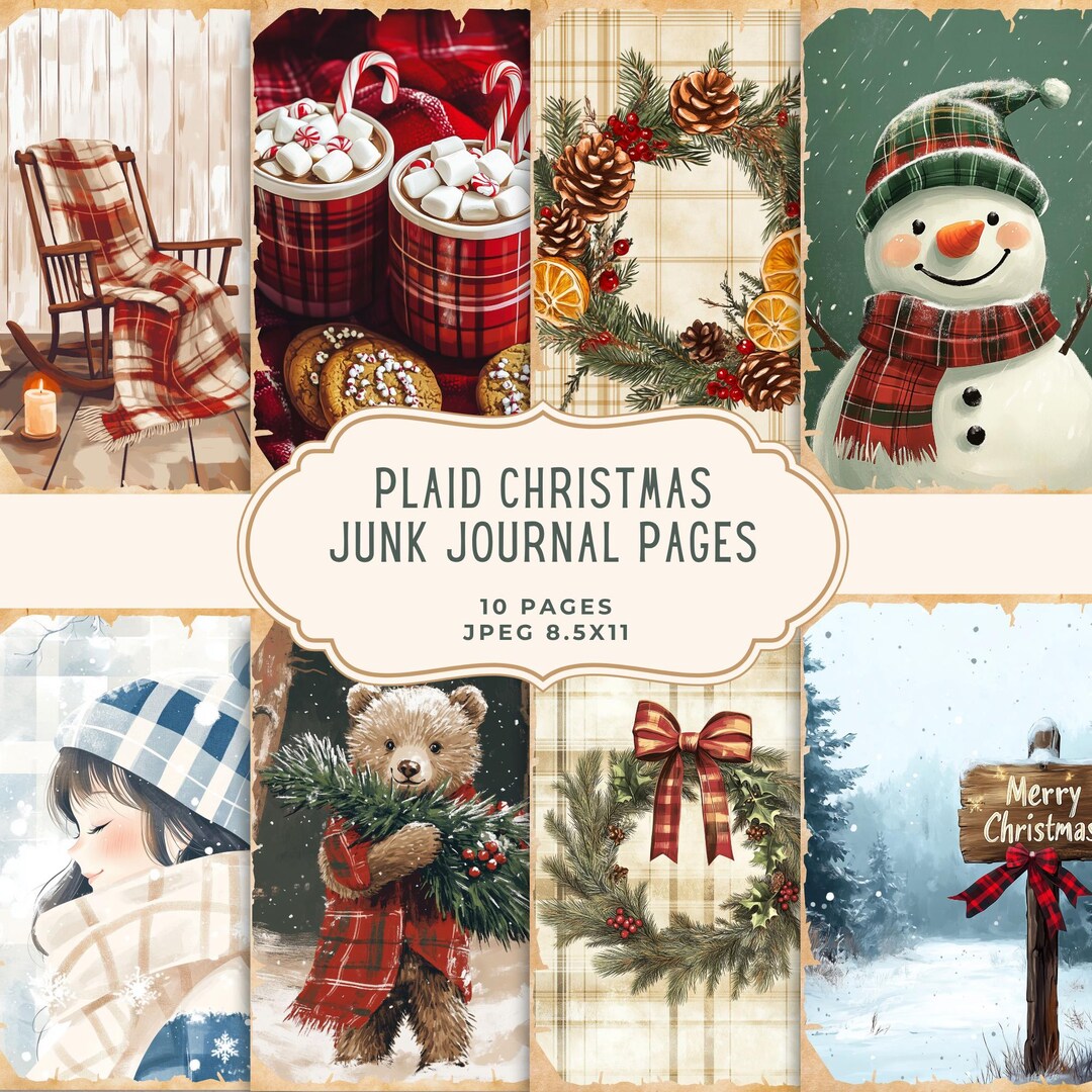 Plaid Christmas Junk Journal Kit, Printable Pages, Holidays ...