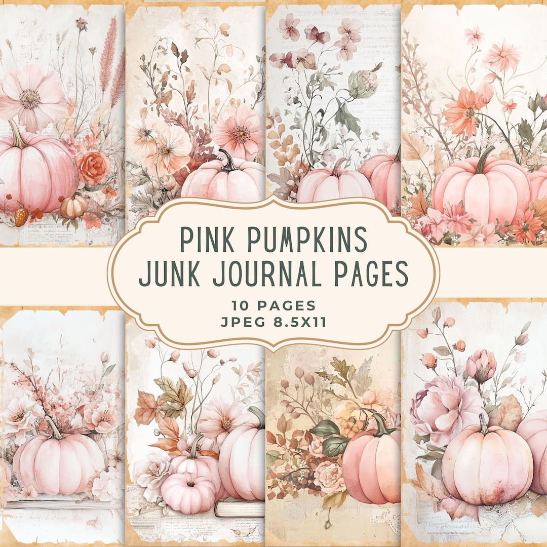 Pink Pumpkins Junk Journal Kit, Fall Vintage Printable Pages, Autumn ...