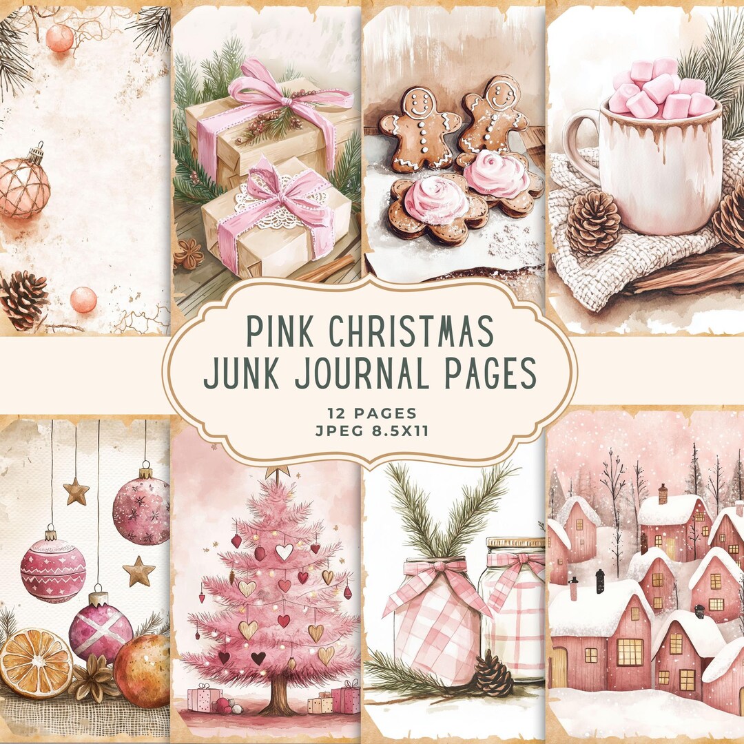 Pink Christmas Junk Journal Pages | Digital Paper | Christmas ...