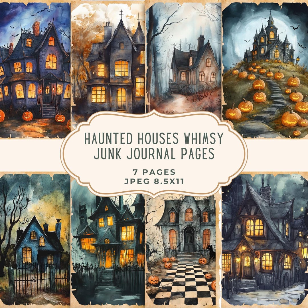 Haunted Houses Junk Journal Pages | Halloween Digital Paper | Spooky ...