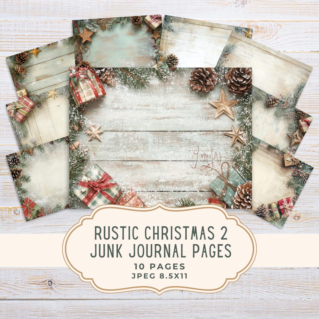Junk Journal Kit Rustic Christmas Border, Printable Pages, Scrapbooking ...