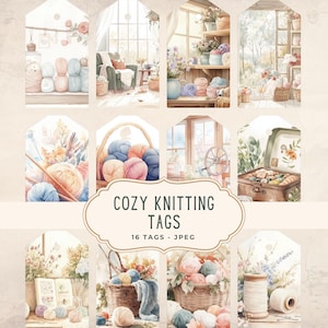 Cozy Knitting Tags, Junk Journal Kit, Sewing Printable Pages, Scrapbooking Ephemera, Digital Download