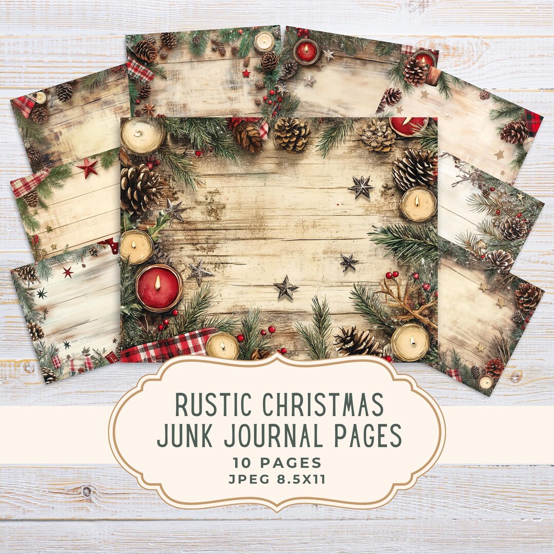 Junk Journal Kit Rustic Christmas Border, Holiday Printable Pages ...