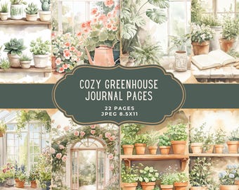 Cozy Greenhouse Junk Journal Kit, Botanical Printable Pages, Rustic Floral Scrapbooking, Digital Download