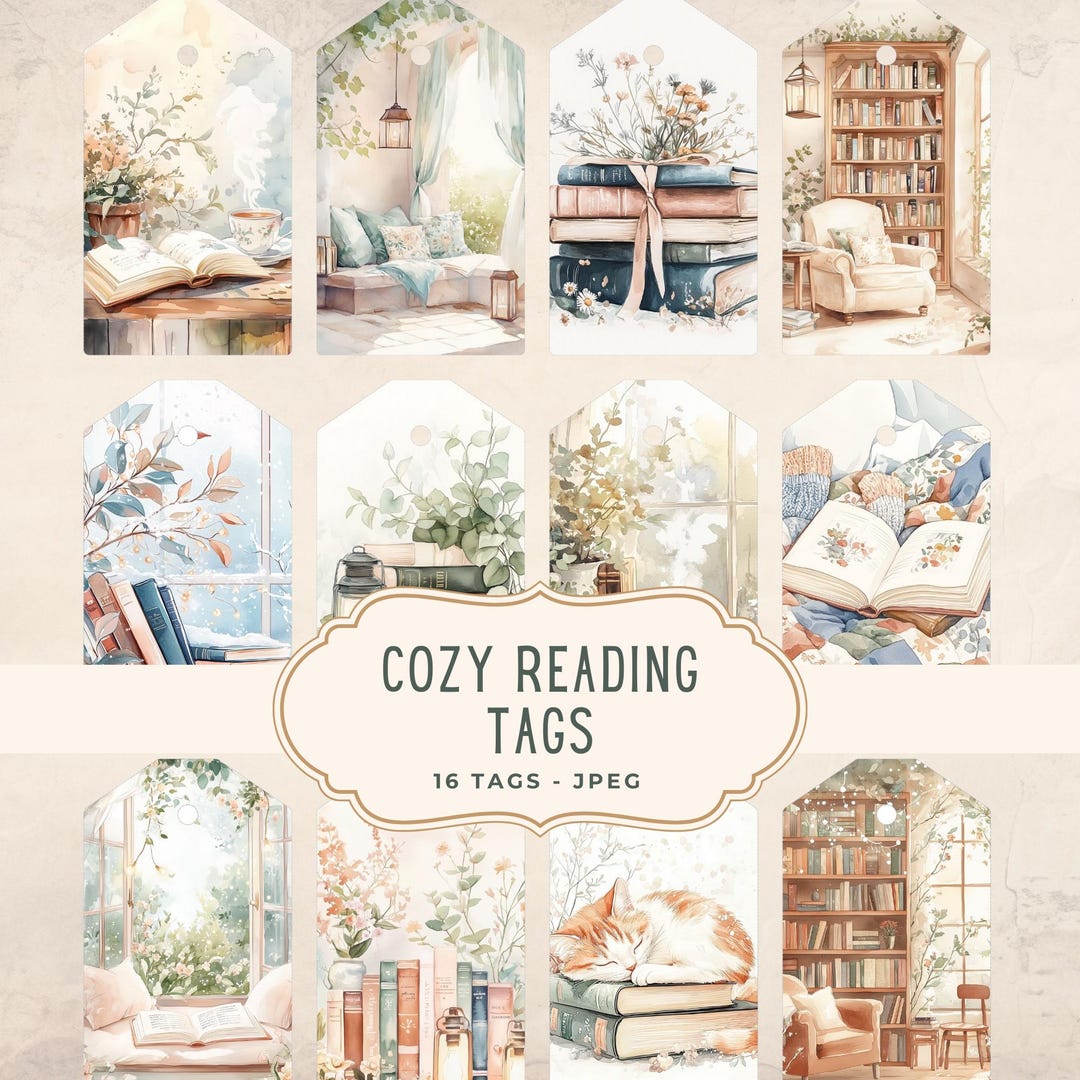 Cozy Reading Tags, Junk Journal Kit, Library Printable Pages, Books ...