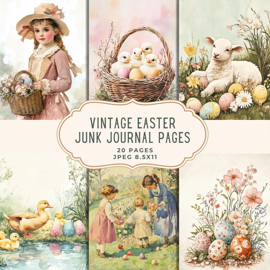 Vintage Easter Junk Journal Kit, Spring Printable Pages, Bunny ...