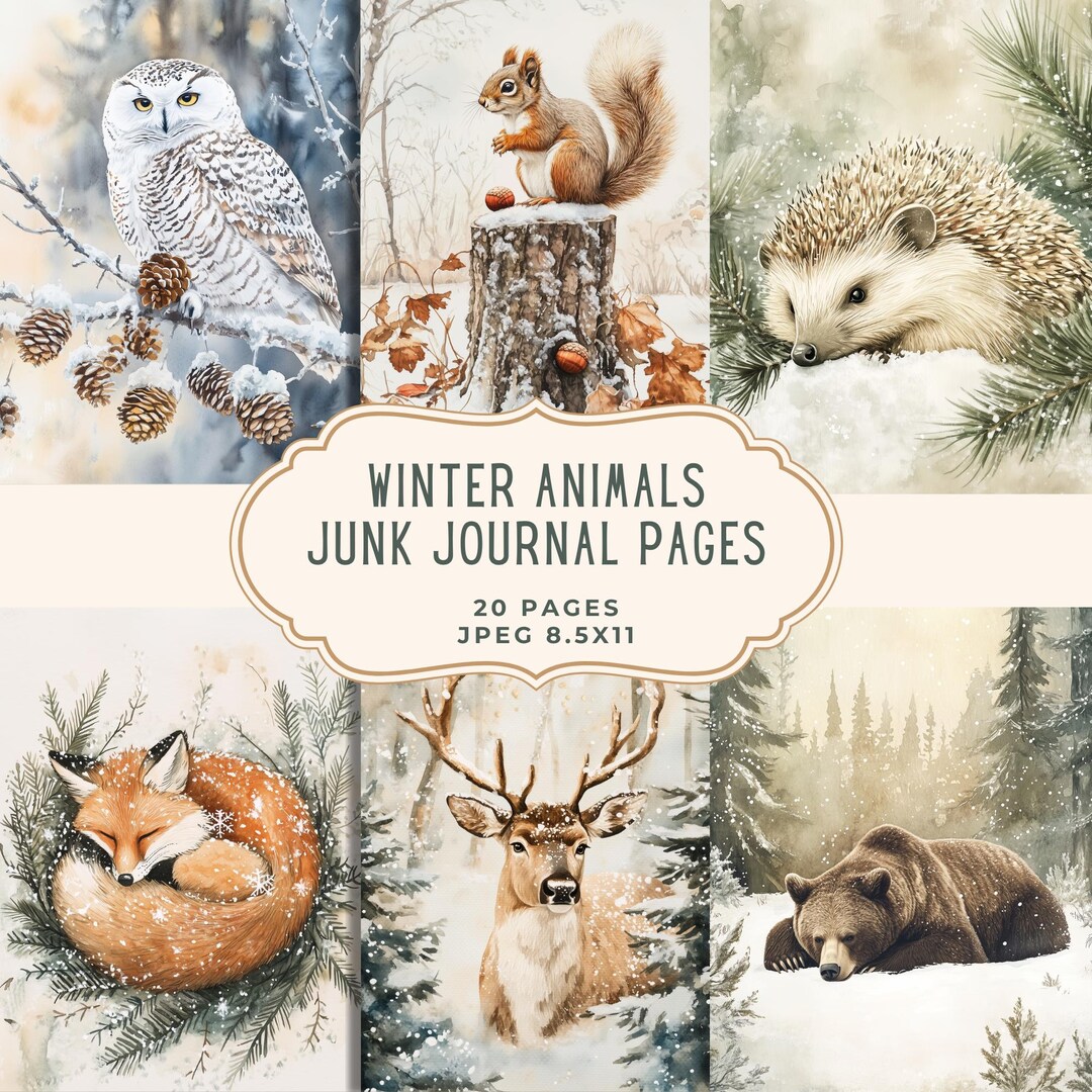 Winter Forest Animals Junk Journal Kit, Woodland Printable Pages ...