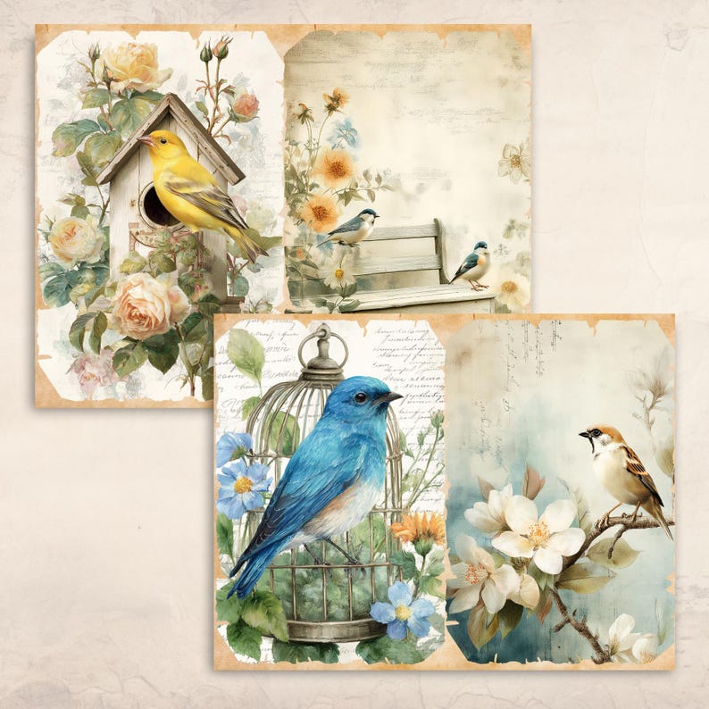 Birds Junk Journal Kit, Vintage Floral Printable Pages, Spring ...
