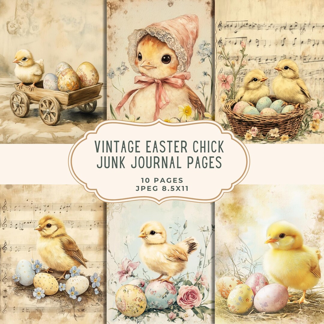 Vintage Easter Chick Junk Journal Kit, Floral Scrapbooking Set, Spring ...