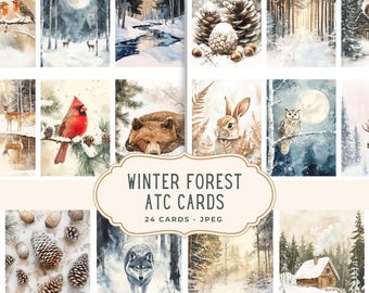 Winter Forest ATC-kaarten, Junk Journal Kit, Woodland afdrukbare pagina's, kortstondige scrapbooking, digitale download