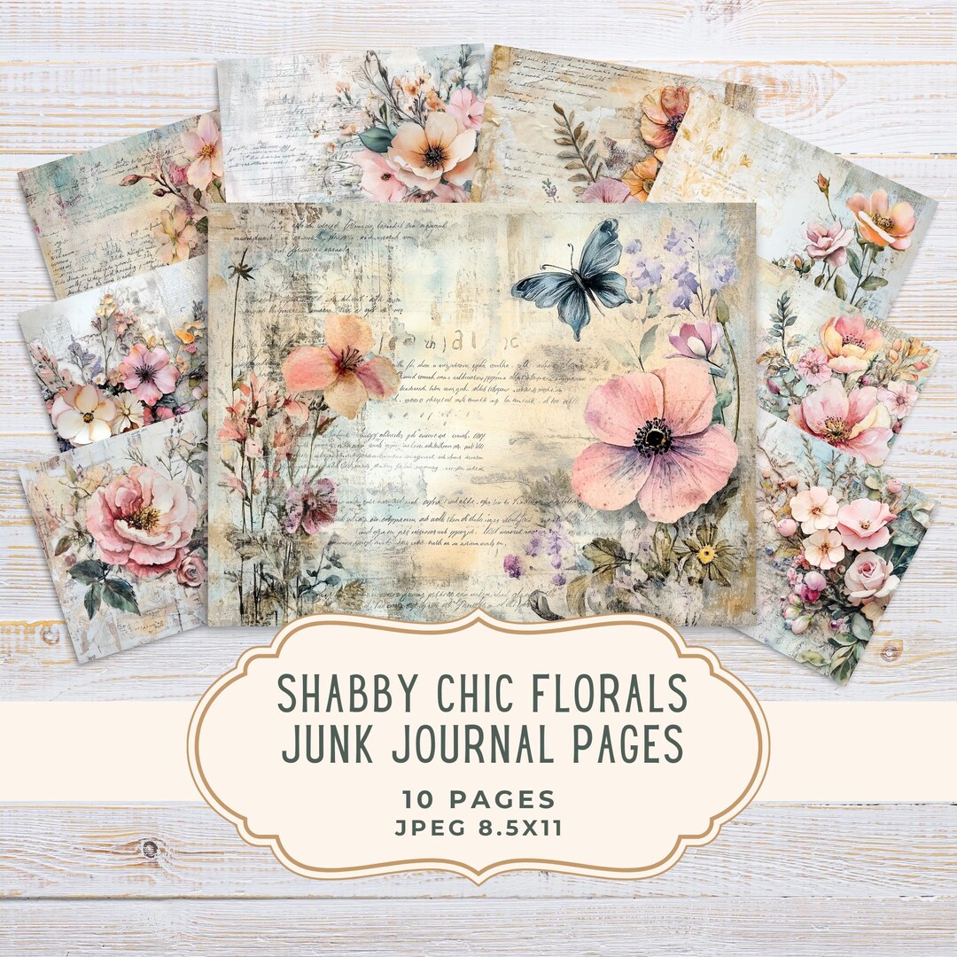 Vintage Floral Junk Journal Kit, Botanical Printable Pages, Shabby Chic ...