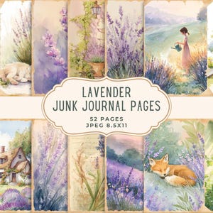 Lavender Junk Journal Pages | Vintage Floral Printable Pages | Country Garden Digital Paper, Lavender Scrapbooking, Wildflowers Pages