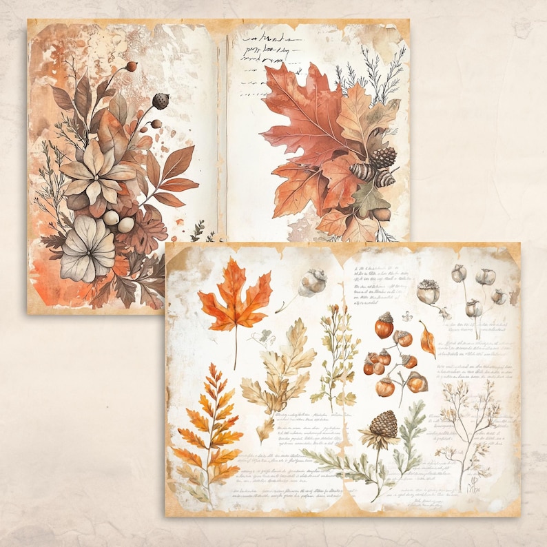 Shabby Vintage Autumn Junk Journal Pages | Fall Digital Paper Pack ...