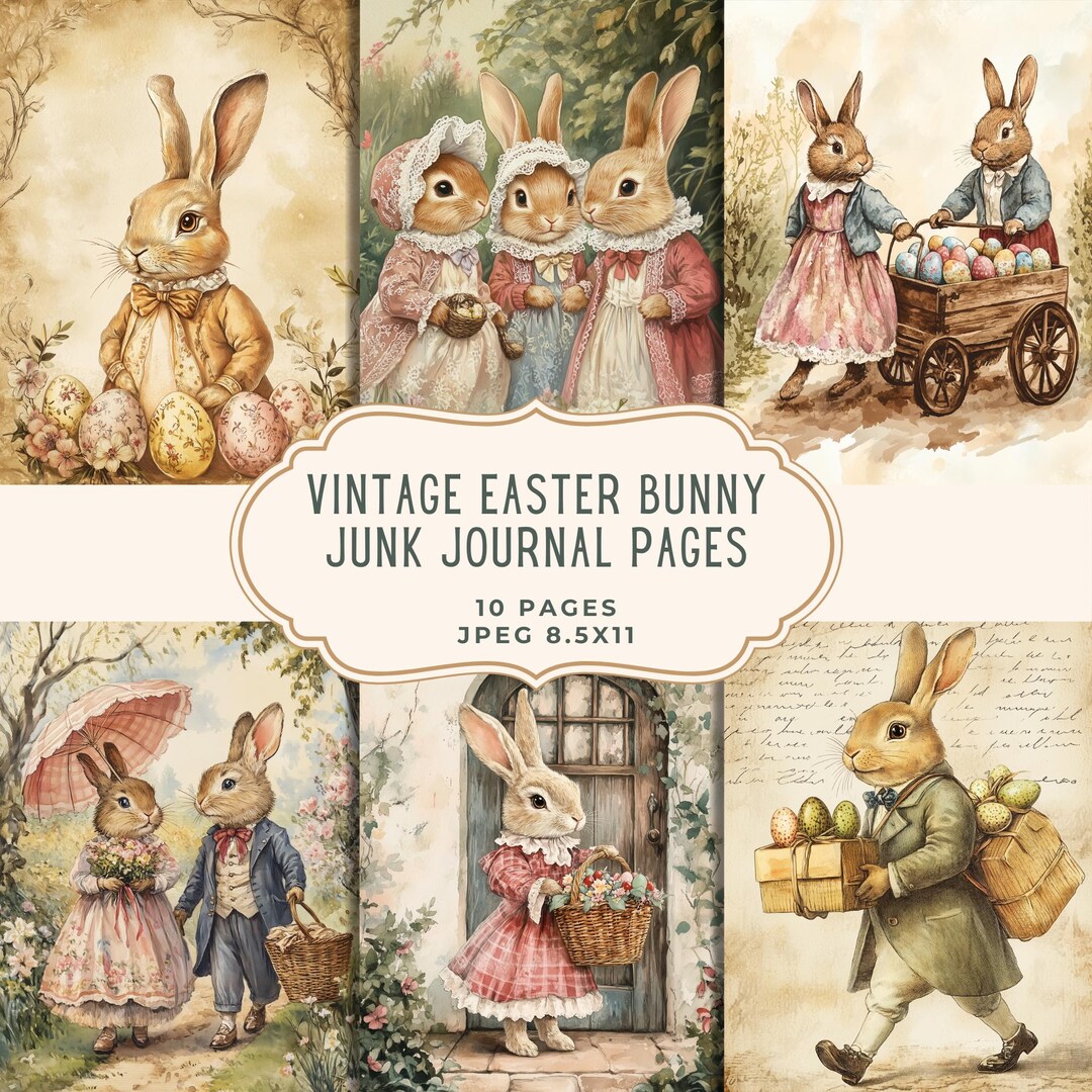 Vintage Easter Bunny Junk Journal Kit, Spring Scrapbooking Set, Floral ...