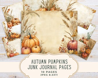 Junk Journal Kit Autumn Pumpkin Border, Fall Printable Pages, Scrapbooking, Digital Download