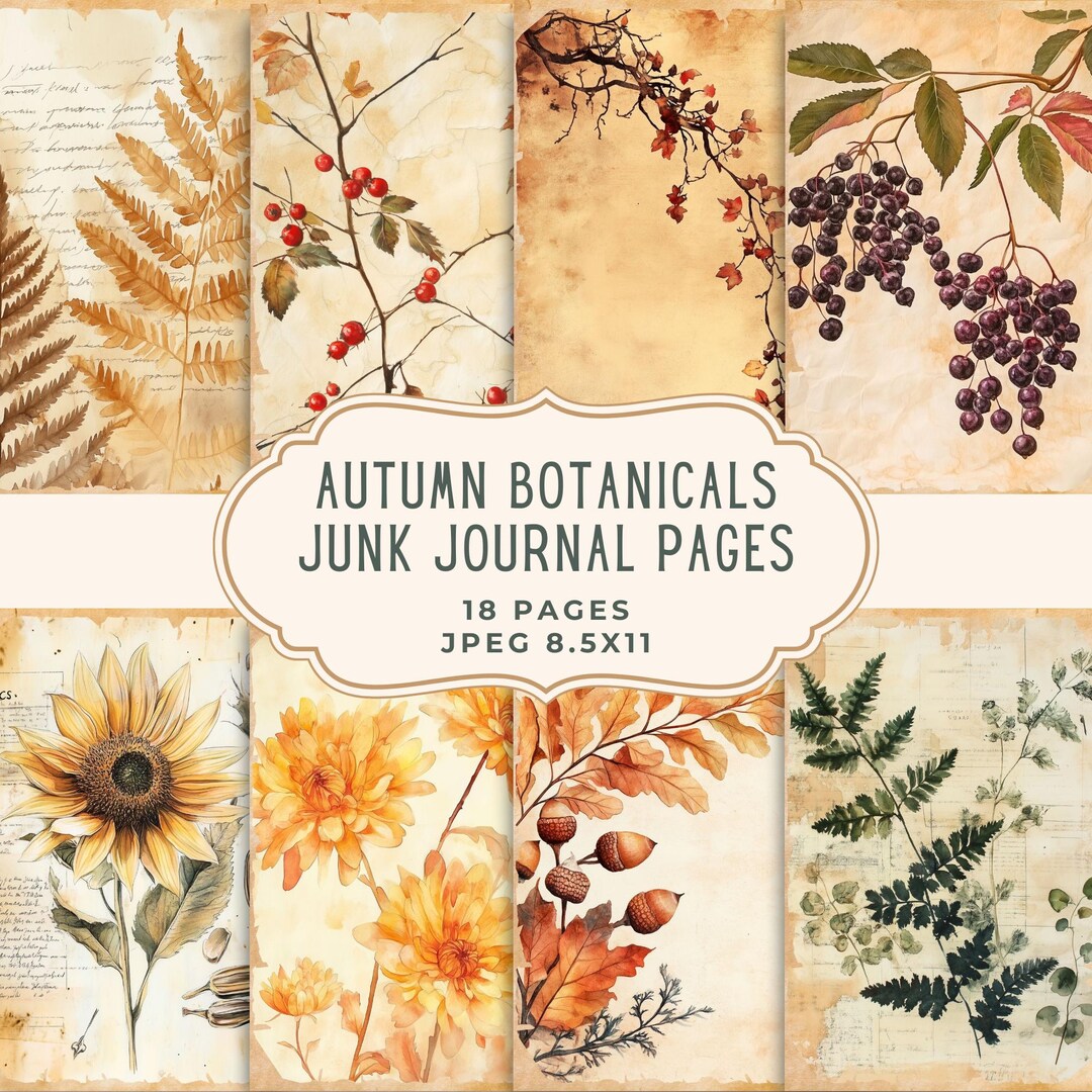 Autumn Botanical Junk Journal Kit, Fall Printable Pages, Floral ...