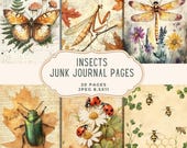 Insects Junk Journal Pages | Botanical Digital Paper | Vintage Scrapbooking Kit | Printable Cards | Ephemera, Paper Craft, Collage Sheet