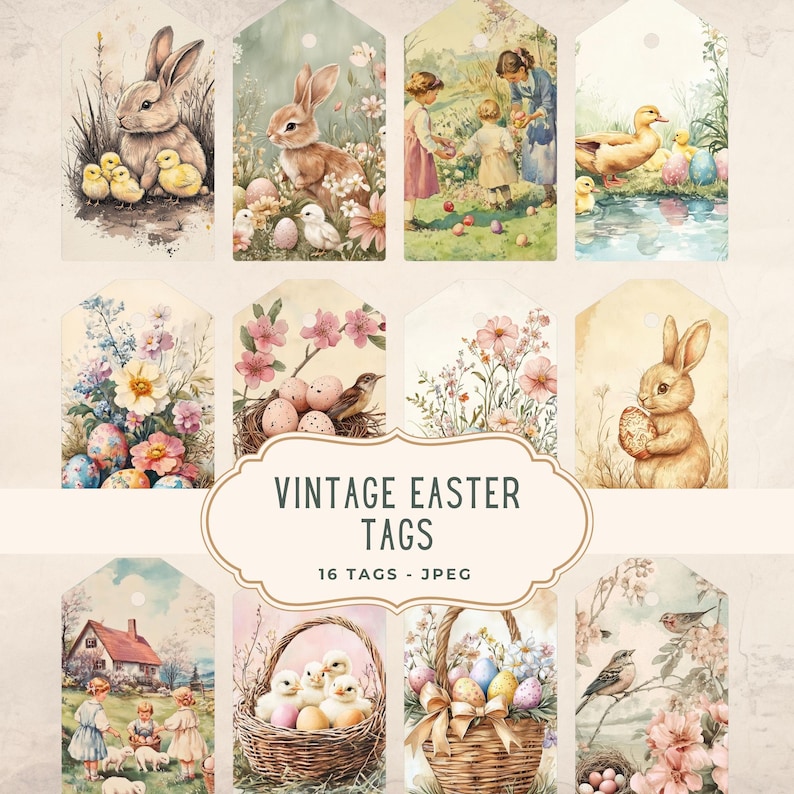 Vintage Easter Tags, Junk Journal Kit, Spring Printable Pages ...