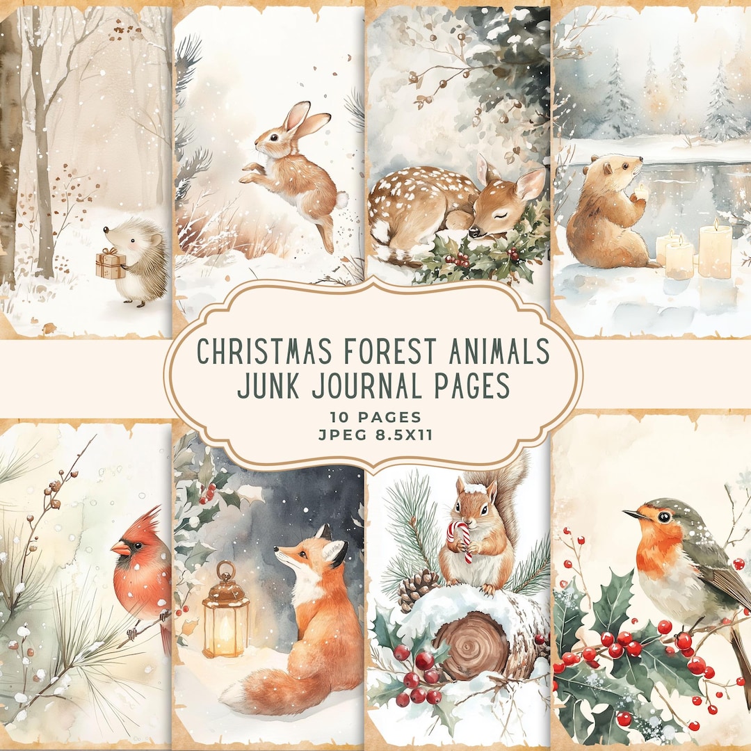 Christmas Forest Animals Junk Journal Kit, Woodland Printable Pages ...