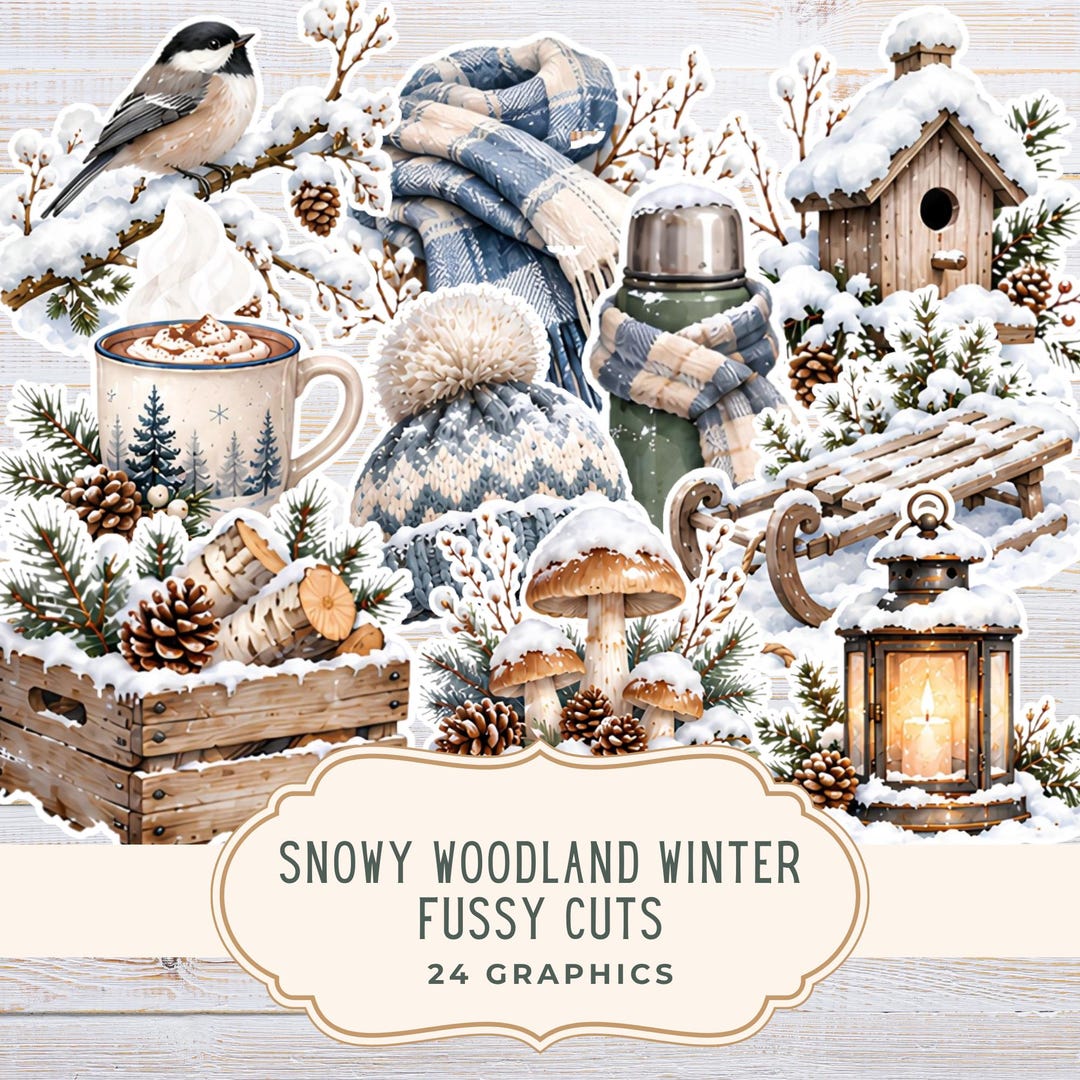 Snowy Pattern Paper Snowy Woodland Winter Fussy Cuts, Forest Junk Journal Papers, Holiday ...