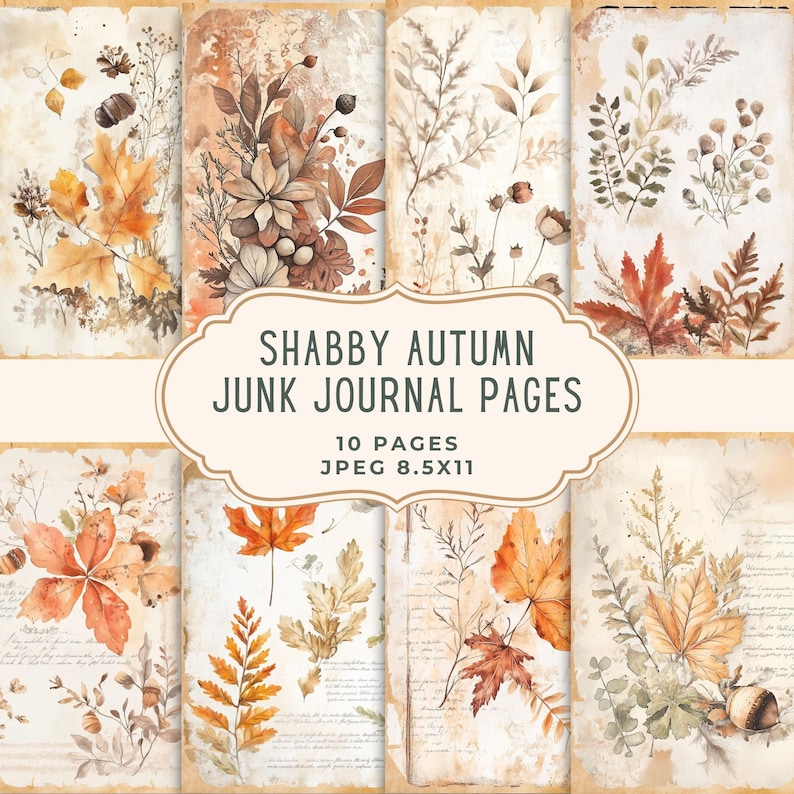 Shabby Vintage Autumn Junk Journal Pages | Fall Digital Paper Pack ...