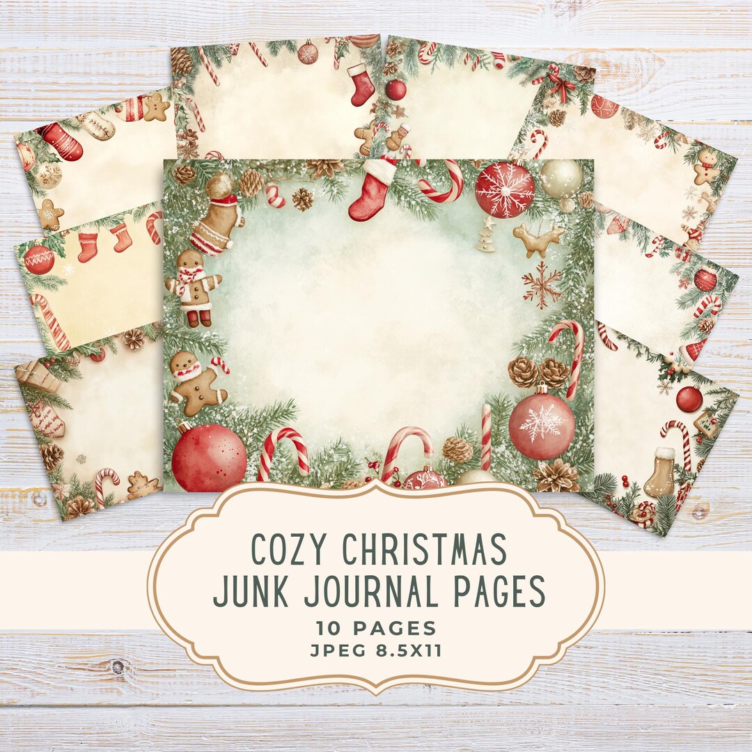 Junk Journal Kit Cozy Christmas Border, Printable Pages, Scrapbooking ...
