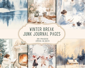 Cozy Winter Junk Journal Kit, Snow Printable Pages, Christmas Scrapbooking Set, Digital Download