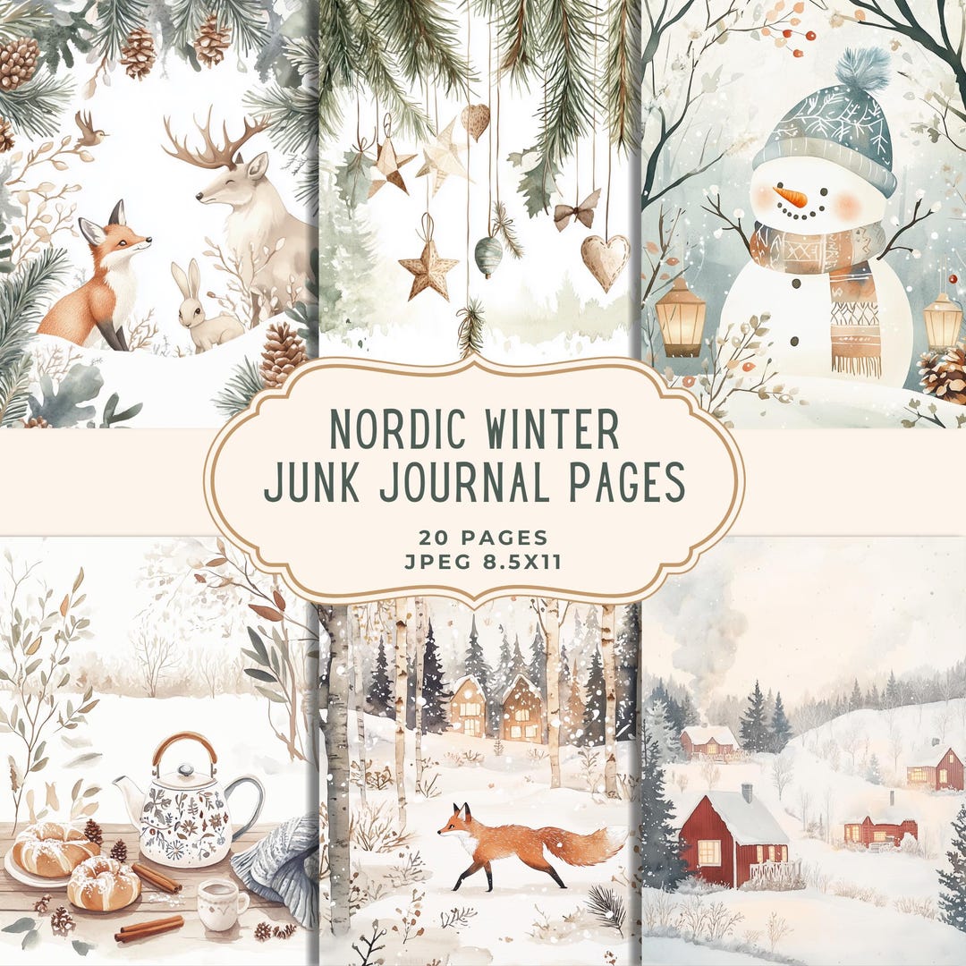 Nordic Winter Junk Journal Pages | Snow Digital Paper | Christmas ...