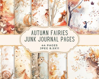 Autumn Fairies Junk Journal Kit | Fall Woodland Fairy Digital Paper | Scrapbook Pages | Forest Magic Ephemera | Printable Junk Journal Set
