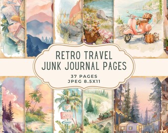 Retro Travel Junk Journal Pages | Vintage Digital Paper | Printable Scrapbooking | Travel Ephemera | Adventure Aesthetic | Junk Journal Kit