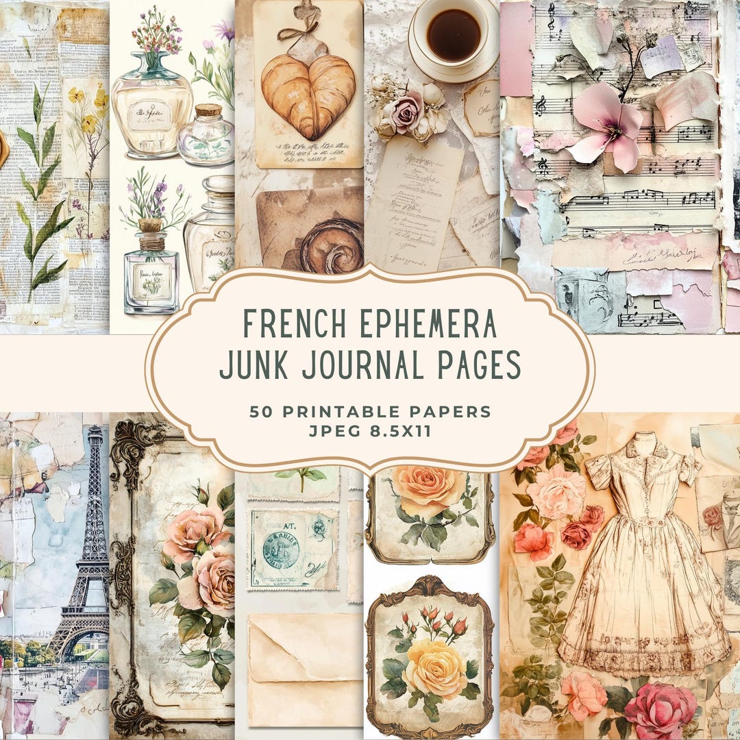 French Ephemera Junk Journal Pages | Vintage Paris Digital Paper ...