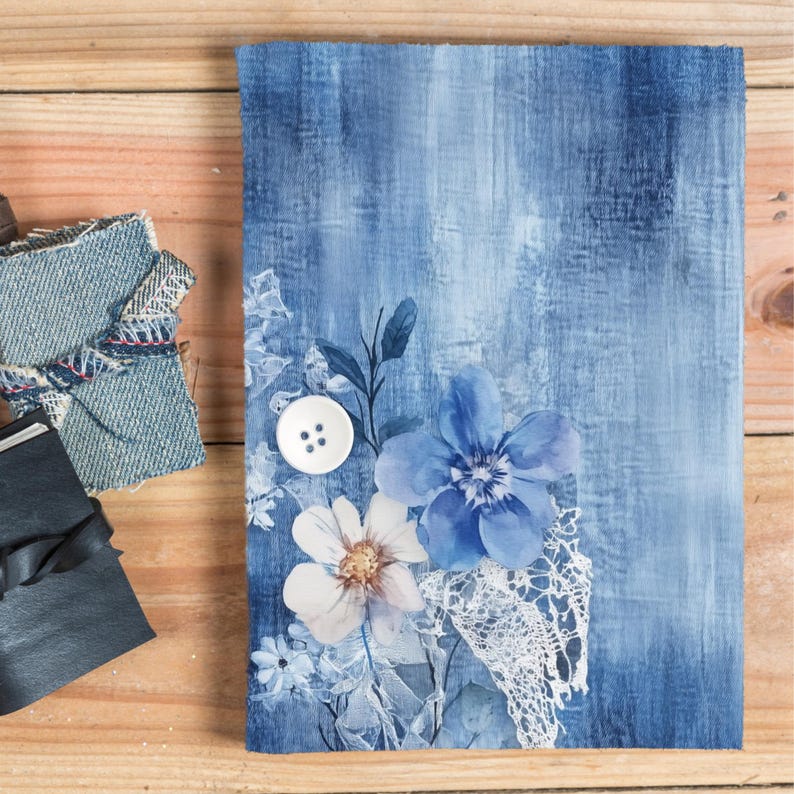 Denim Flowers Lace Junk Journal Pages | Printable Digital Paper Pack ...