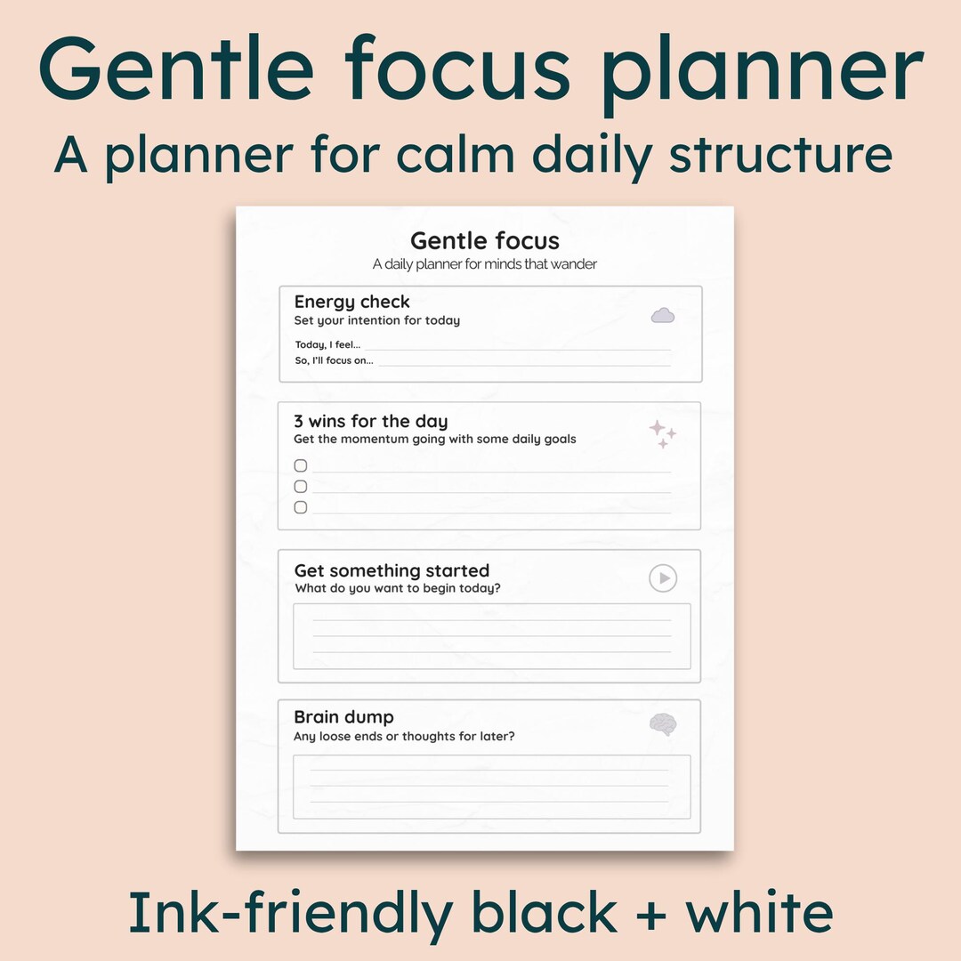 Gentle Focus Planner – Printable, Ink-friendly Daily Planner PDF for ...