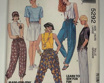 1990s Women’s Shirt, Top, Pants and Shorts - McCall's 5292 - UNCUT - Size Large