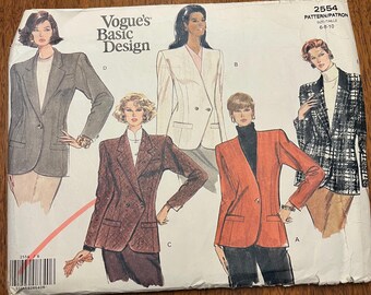 1990s Vogue Sewing Pattern 2554 - Women's Blazers - Size 6,8,10 - UNCUT