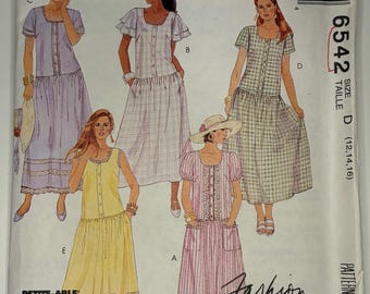 Damesjurk met lage taille, jaren 90 - McCall's 6542 - ONBESNEDEN - maat 12,14,16