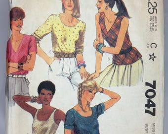 1980s Women's Tops - McCall's 7047  - UNCUT - Size 12, Bust 34