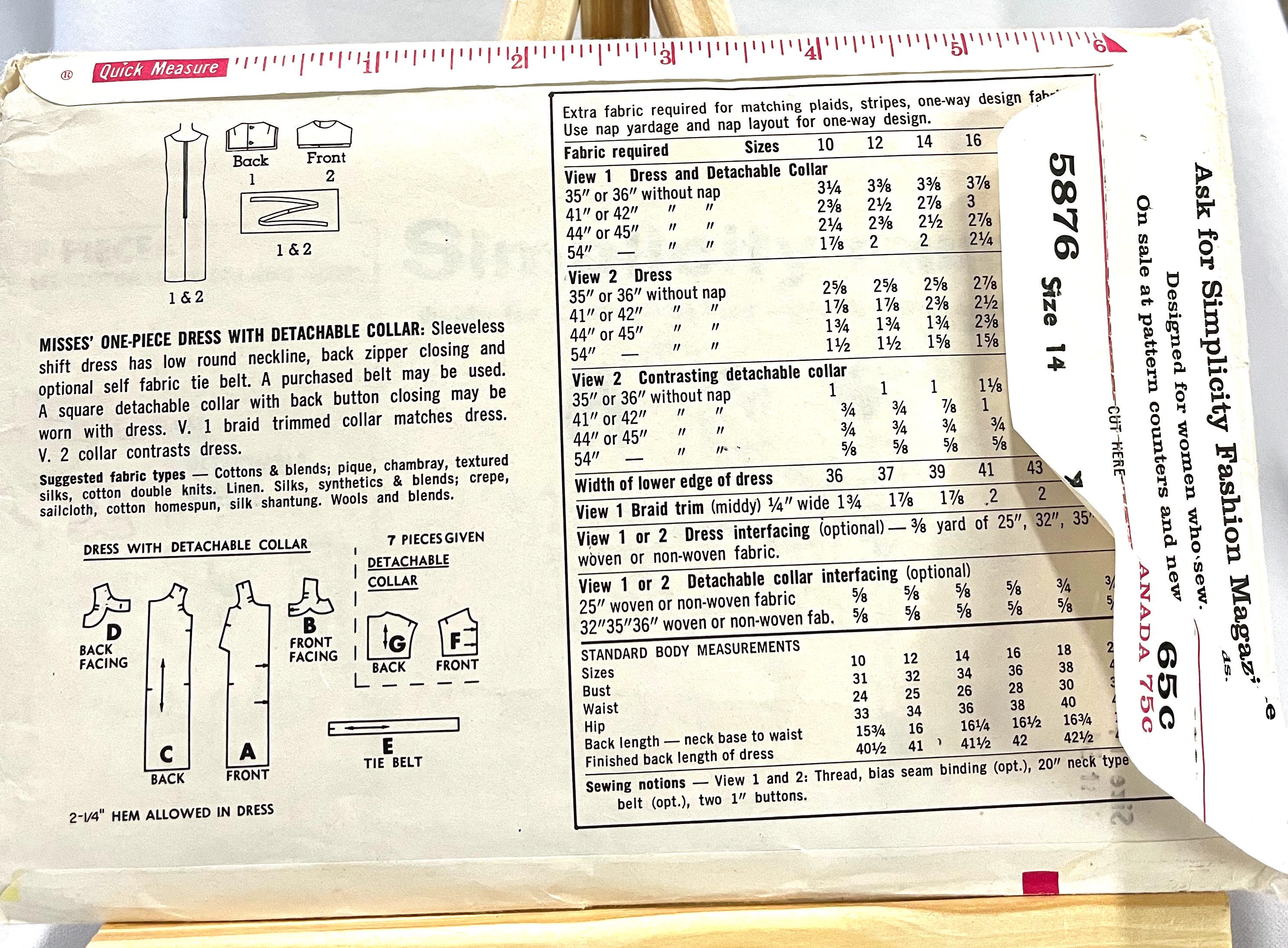 1960s Women's Dress Sewing Pattern - Simplicity 5876 - CUT - Size 14 ...
