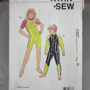 Kwik Sew 2336, Mönster för våtdräkter för pojkar och flickor, oklippt/förklädd, barnstorlekar 8, 10, 12, 14