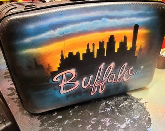 Buffalo graffiti Graphic Repurposed luggage