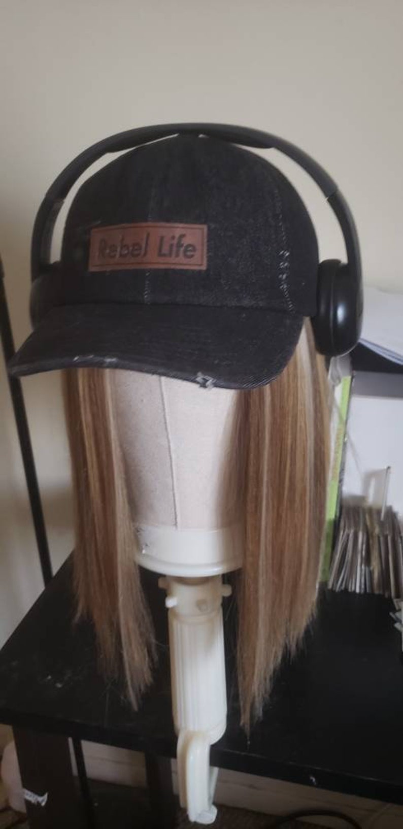 Distressed Rebel life hat in black denim image 2