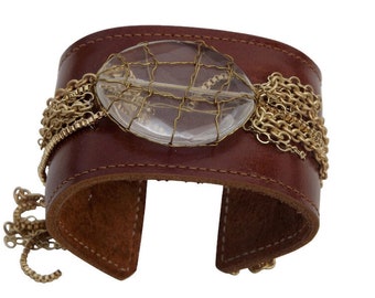 Brown Leather & Quartz cuff