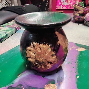 Repurposed earth inspired clay oil burner with gold leafing