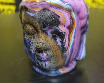 Mini Ceramic Buddha head with Chakra Inspired art